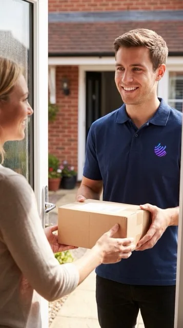 Hovership Delivery driver completing a residential package delivery